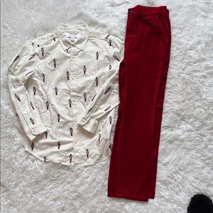 Nutcracker shirt with Red Velour Pants
